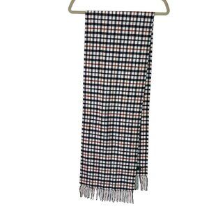 Lambswool Womens Scarf Plaid Made In Italy Fringe White Black Brown Rectangle